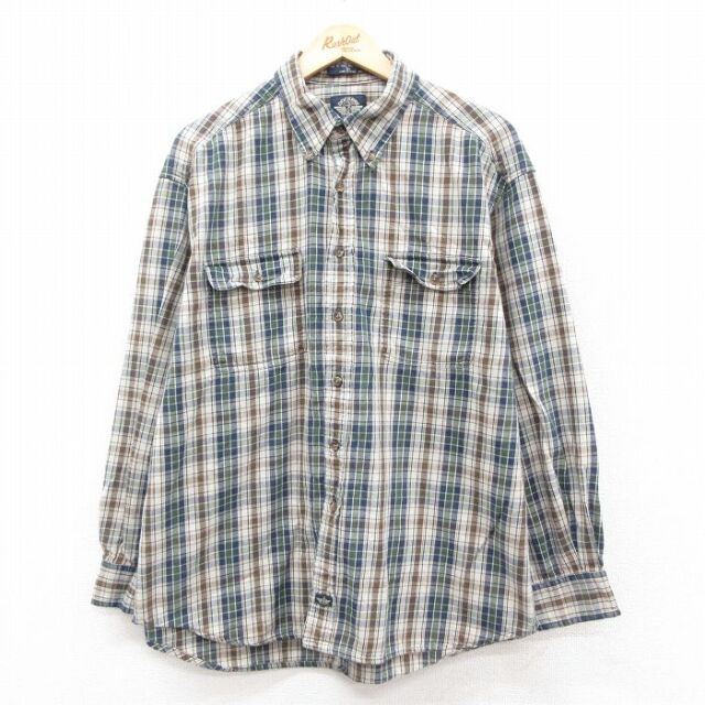 XL★古着 ドッカーズ 長袖 ブランド シャツ メンズ 大きいサイズ コットン ボタンダウン 薄ベージュ他 チェック 25dec09