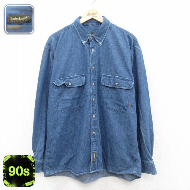 【50%OFF】ティンバーランド 90s 長袖シャツ ネイビー XL | 古着