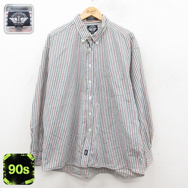 【50%OFF】ドッカーズ 90s 長袖シャツ ストライプ ホワイト XL | 古着