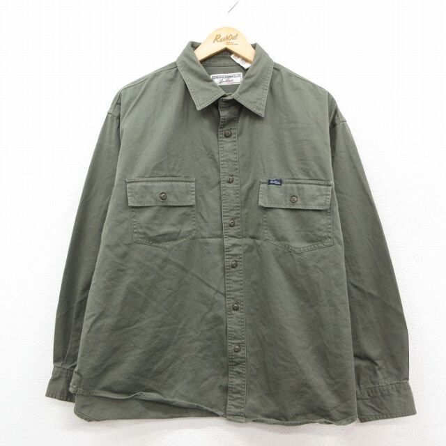 XL★古着 リーバイス Levis シグネチャー 長袖 ブランド シャツ メンズ 大きいサイズ コットン 濃緑 25dec09