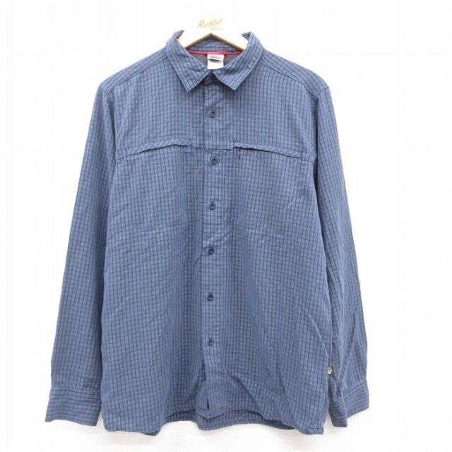 【20%OFF】L★古着 ノースフェイス 長袖 ブランド シャツ メンズ 紺他 チェック 25dec09