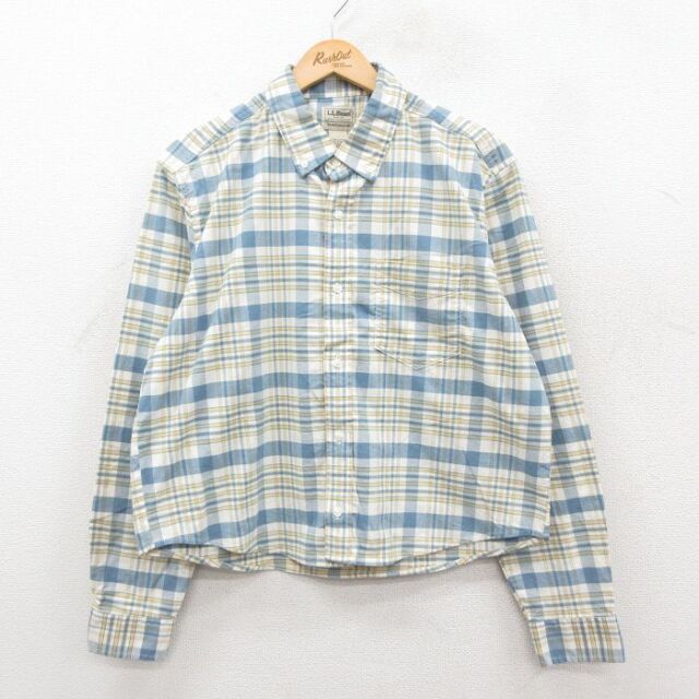 XL★古着 エルエルビーン 長袖 ブランド シャツ メンズ 00年代 00s ショート丈 ボタンダウン 黄他 チェック 25dec09