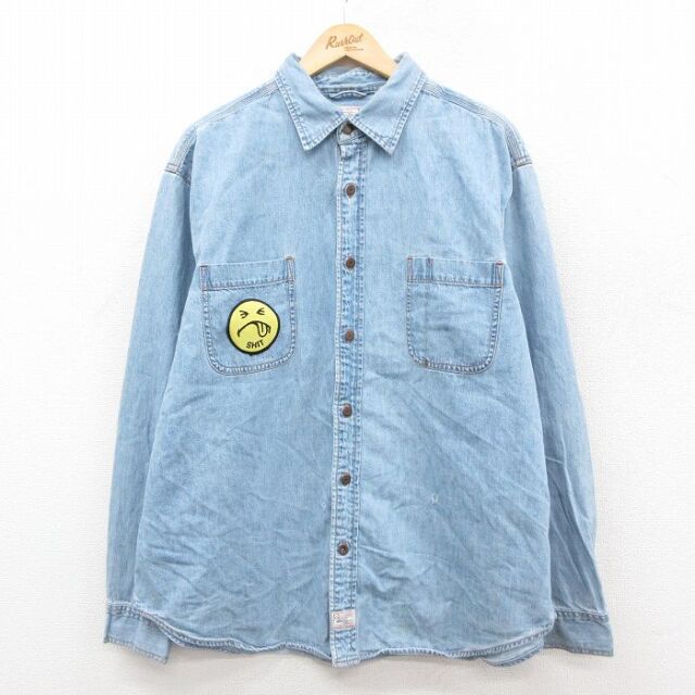 【20%OFF】XL★古着 リーバイス Levis シグネチャー 長袖 ブランド シャツ メンズ 00年代 00s スマイル 大きい コットン 薄紺 デニム 25dec09