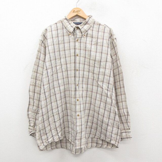 XL★古着 ノーティカ 長袖 ブランド シャツ メンズ 90年代 90s 大きいサイズ ボタンダウン ベージュ他 チェック 25dec09
