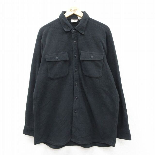 XL★古着 エルエルビーン 長袖 ブランド フリース シャツ メンズ 00年代 00s 大きいサイズ ロング丈 黒 25dec09