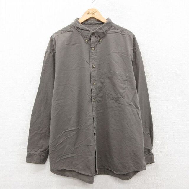 【20%OFF】XL★古着 エディーバウアー 長袖 ブランド シャツ メンズ 00年代 00s 大きいサイズ コットン ボタンダウン 茶系【spe】 25dec09