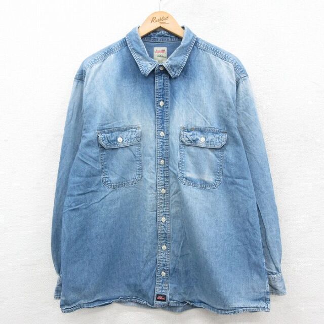 【20%OFF】XL★古着 ディッキーズ 長袖 ブランド シャツ メンズ 大きいサイズ コットン 紺 デニム 25dec09