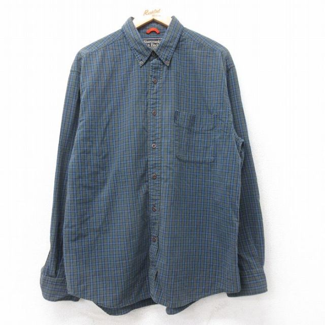 アバクロンビー 90s 長袖シャツ チェック ネイビー XL | 古着