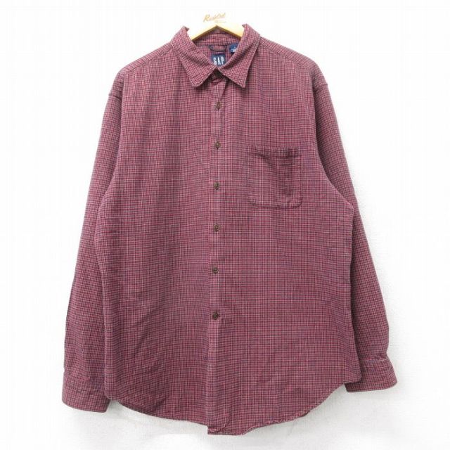 【50%OFF】ギャップ 00s 長袖シャツ チェック バーガンディ XL | 古着