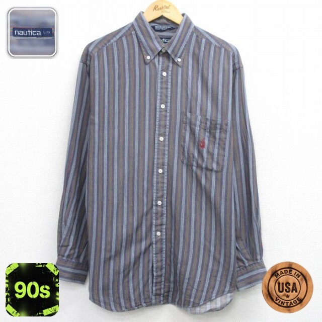 【50%OFF】ノーティカ 90s 長袖シャツ ストライプ ネイビー XL | 古着