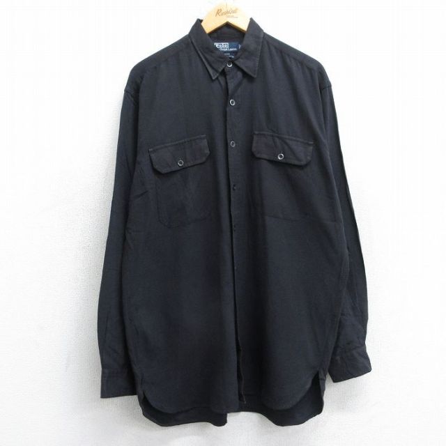 XL★古着 ラルフローレン 長袖 ブランド シャツ メンズ 90年代 90s GISHIRT ロング丈 シルク 黒【spe】 26jan22
