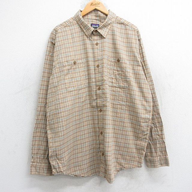 XL★古着 パタゴニア patagonia 長袖 ブランド シャツ メンズ 大きいサイズ オーガニックコットン 茶他 チェック 26jan22