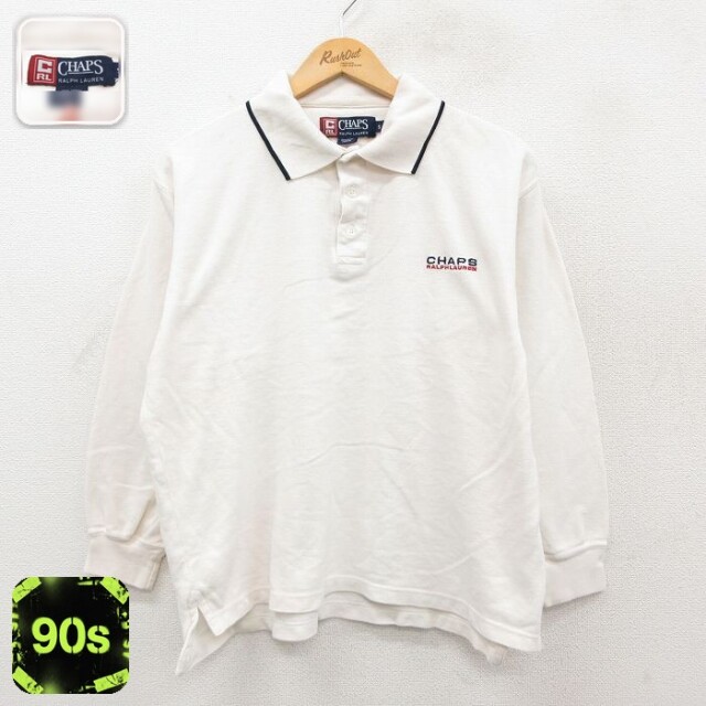【50%OFF】ラルフローレン 90s 長袖ポロシャツ ワンポイントロゴ ホワイト L | 古着