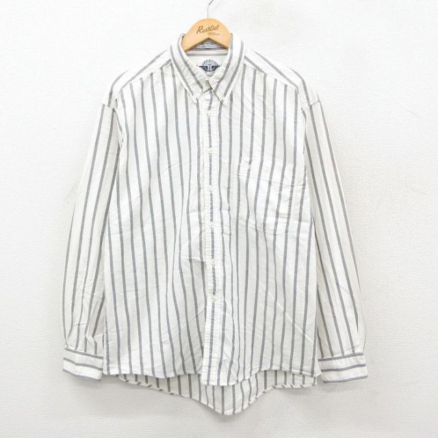 XL★古着 ドッカーズ 長袖 ブランド シャツ メンズ 90年代 90s ワンポイントロゴ コットン ボタンダウン 白他 ストライプ 26jan29