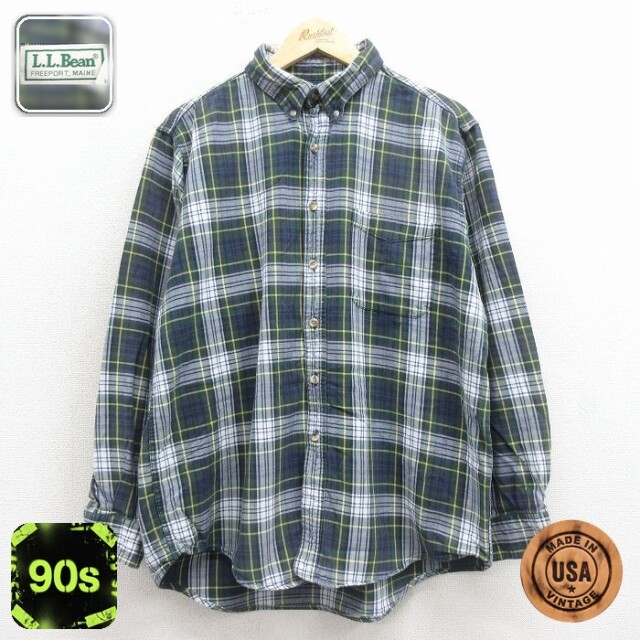 【50%OFF】エルエルビーン 90s 長袖シャツ グリーンチェック XL | 古着