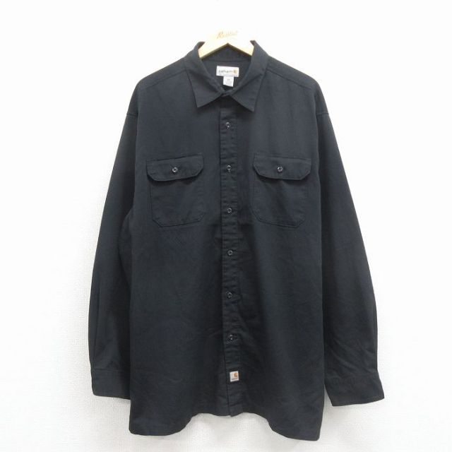 XL★古着 カーハート 長袖 ブランド シャツ メンズ 大きいサイズ ロング丈 黒 26jan29
