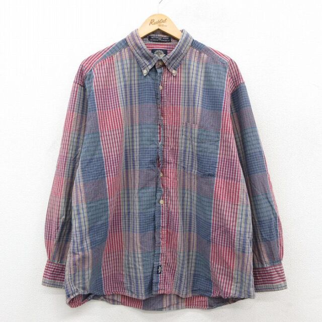 XL★古着 ドッカーズ 長袖 ブランド シャツ メンズ 90年代 90s 大きいサイズ コットン ボタンダウン 紺他 チェック【spe】 26feb09