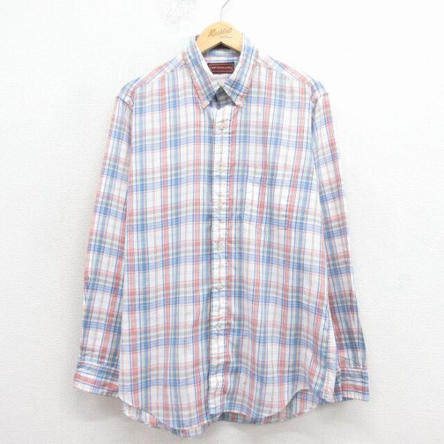 XL★古着 ラルフローレン チャップス 長袖 ブランド シャツ メンズ 80年代 80s ボタンダウン 白他 チェック 26feb09
