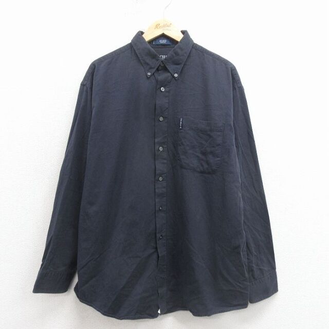 XL★古着 ラルフローレン チャップス 長袖 ブランド シャツ メンズ 90年代 90s コットン ボタンダウン USA製 黒 26feb09