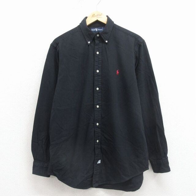 90s 長袖シャツ ワンポイントロゴ ブラック L | 古着