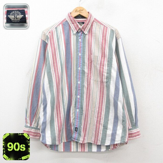 【50%OFF】ドッカーズ 90s 長袖シャツ ストライプ ホワイト XL | 古着