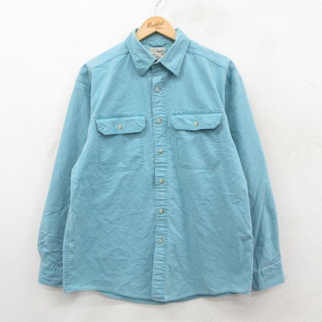 L★古着 エルエルビーン 長袖 ブランド シャツ メンズ 00年代 00s コットン 薄緑 26feb14