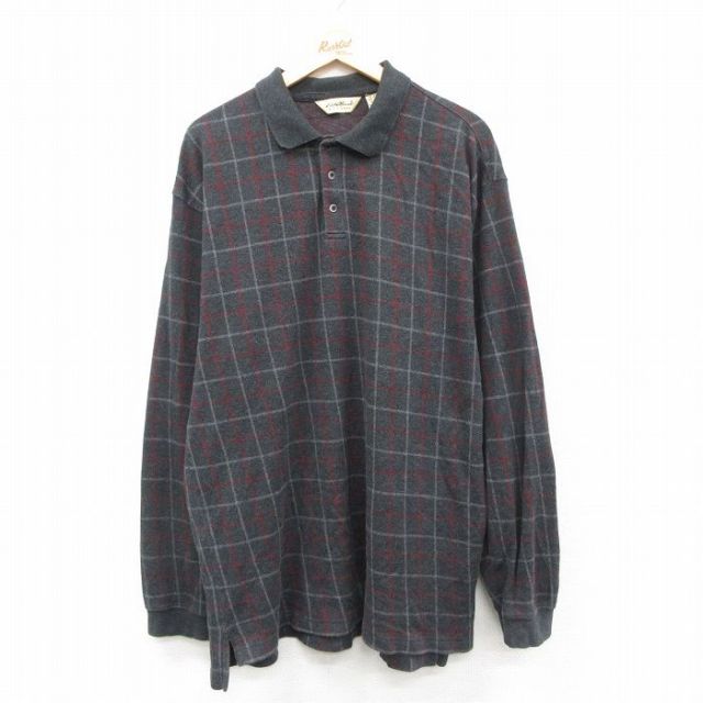 エディーバウアー 00s 長袖ポロシャツ ブラックチェック XL | 古着