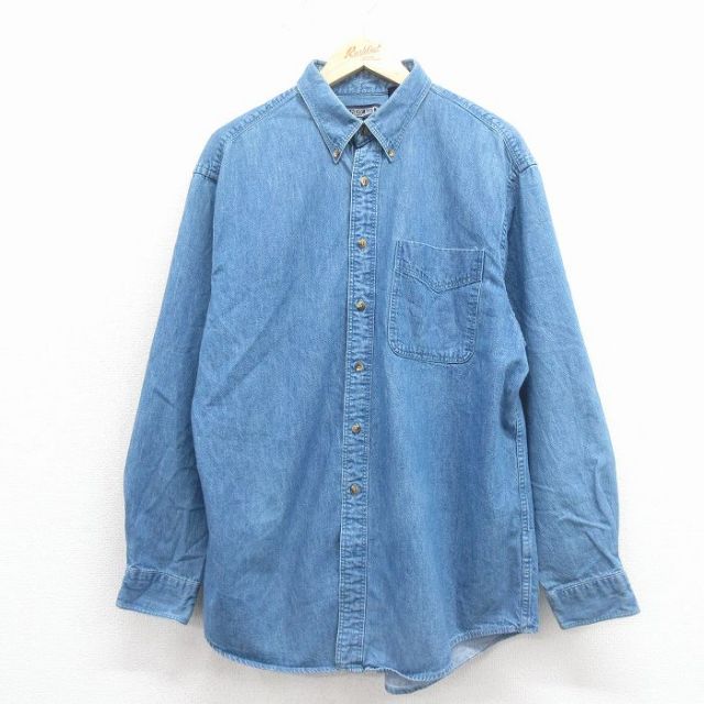 XL★古着 ランズエンド 長袖 ブランド シャツ メンズ 90年代 90s コットン ボタンダウン USA製 紺 デニム【spe】 26feb16
