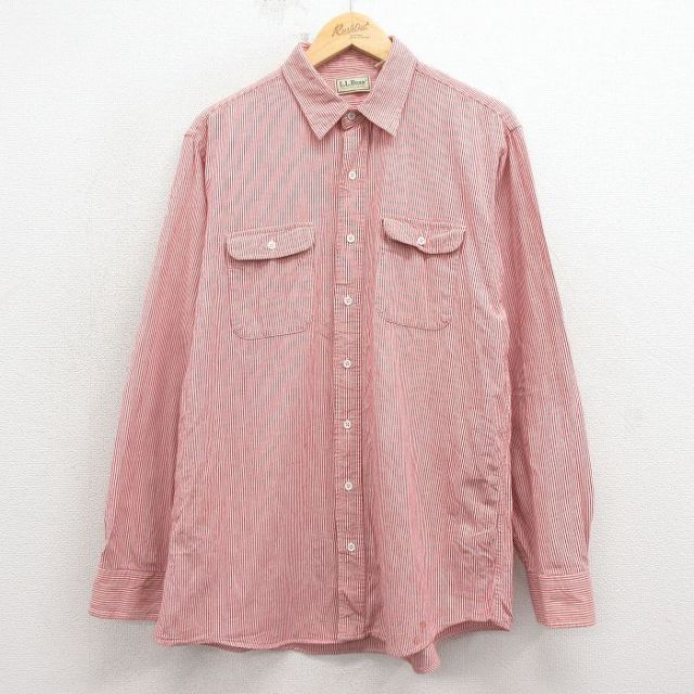 【20%OFF】エルエルビーン 80s 長袖シャツ ストライプ レッド L | 古着