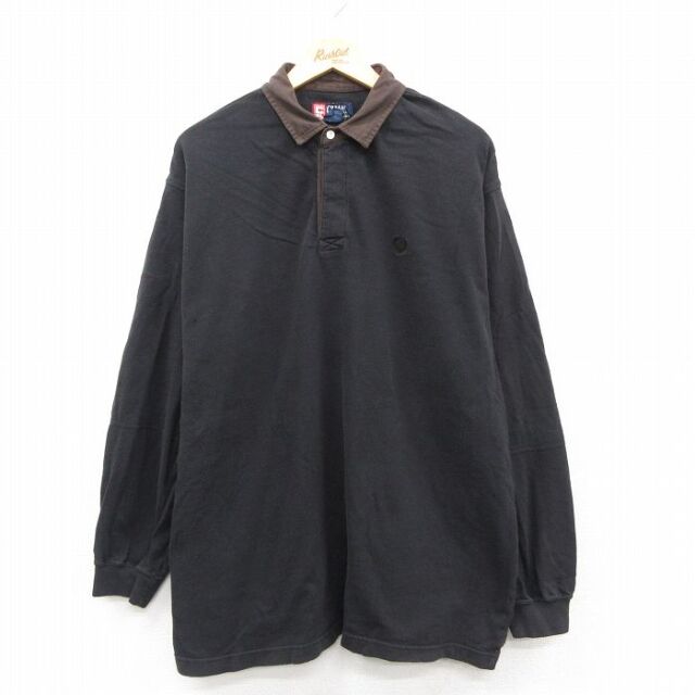 XL★古着 ラルフローレン チャップス 長袖 ブランド ラガー シャツ メンズ 90年代 90s ワンポイントロゴ 大きいサイズ コットン 黒他 26feb19