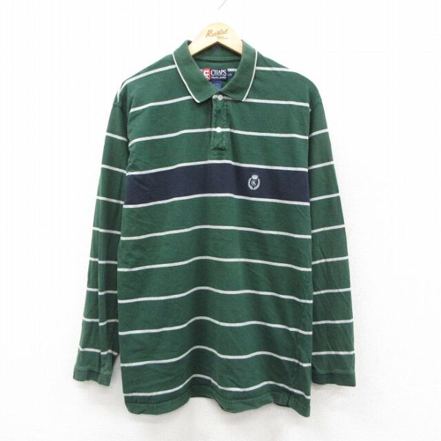 ラルフローレン 90s 長袖ポロシャツ ワンポイントロゴ グリーンボーダー L | 古着