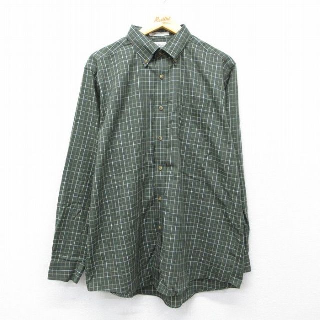 XL★古着 エルエルビーン 長袖 ブランド シャツ メンズ 00年代 00s コットン ボタンダウン 緑他 チェック 26mar02