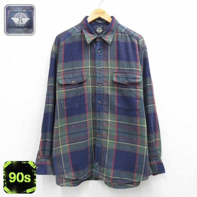 【50%OFF】ドッカーズ 90s 長袖シャツ ネイビーチェック XL | 古着