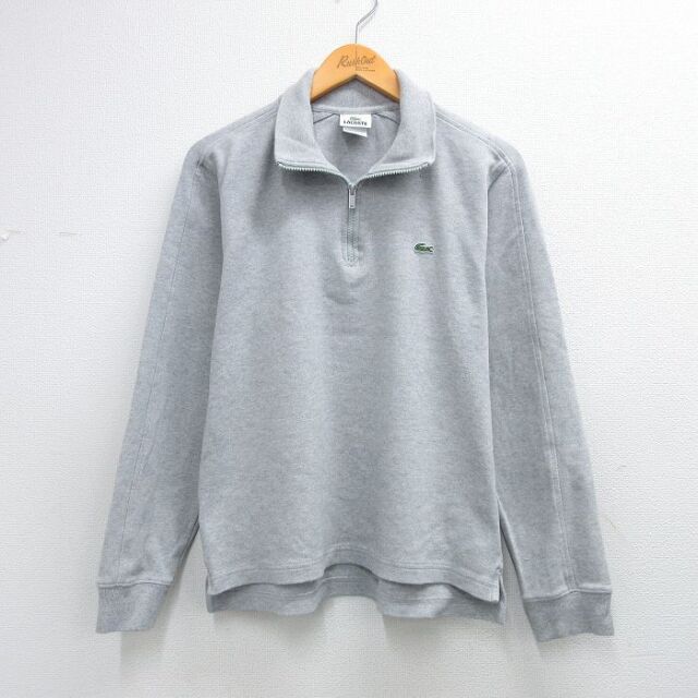 M★古着 ラコステ LACOSTE 長袖 ブランド ハーフジップ トップス メンズ ワンポイントロゴ グレー 霜降り 26mar04