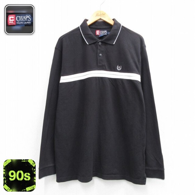 【50%OFF】ラルフローレン 90s 長袖ポロシャツ ワンポイントロゴ ブラック L | 古着