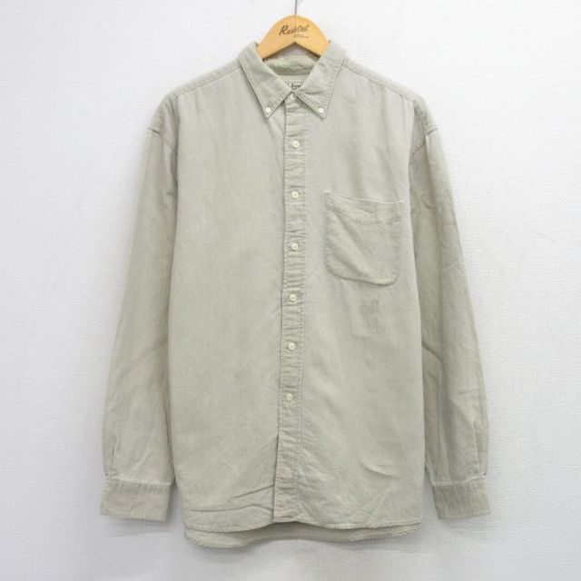 XL★古着 エルエルビーン 長袖 ブランド シャツ メンズ 00年代 00s 大きいサイズ リネン ボタンダウン ベージュ 26mar07