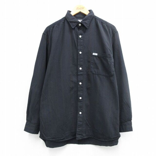 XL★古着 ゲス GUESS 長袖 ブランド シャツ メンズ 90年代 90s コットン USA製 黒他 ストライプ 26mar09
