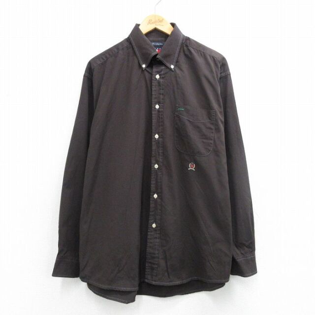 トミーヒルフィガー 90s 長袖シャツ ワンポイントロゴ ベージュ XL | 古着