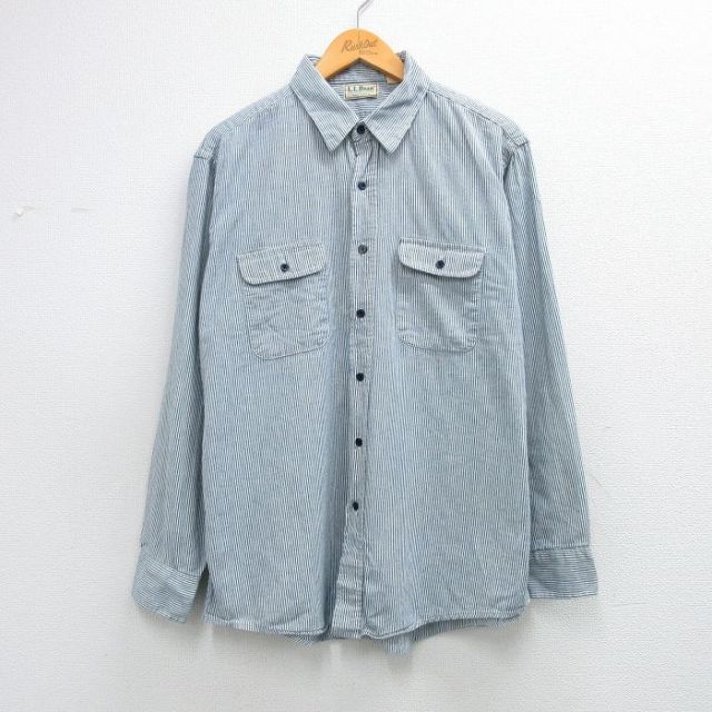 XL★古着 エルエルビーン 長袖 ブランド シャツ メンズ 80年代 80s コットン USA製 紺他 ストライプ【spe】 26mar11