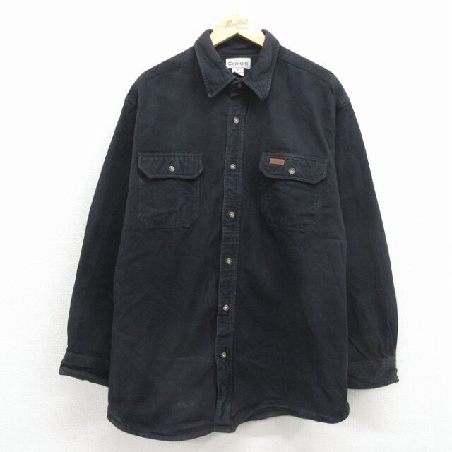 XL★古着 カーハート 長袖 ブランド シャツ メンズ 大きいサイズ ロング丈 コットン 黒【spe】 26mar10