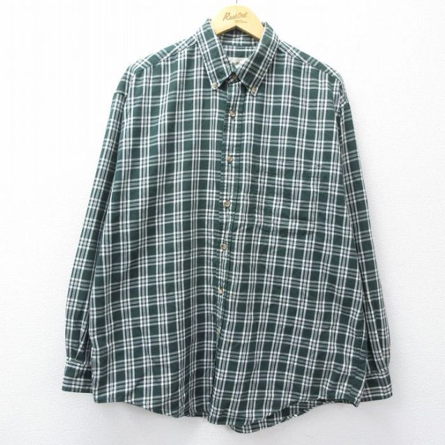 XL★古着 エディーバウアー 長袖 ブランド シャツ メンズ 00年代 00s 大きいサイズ コットン ボタンダウン 緑他 チェック 26mar13