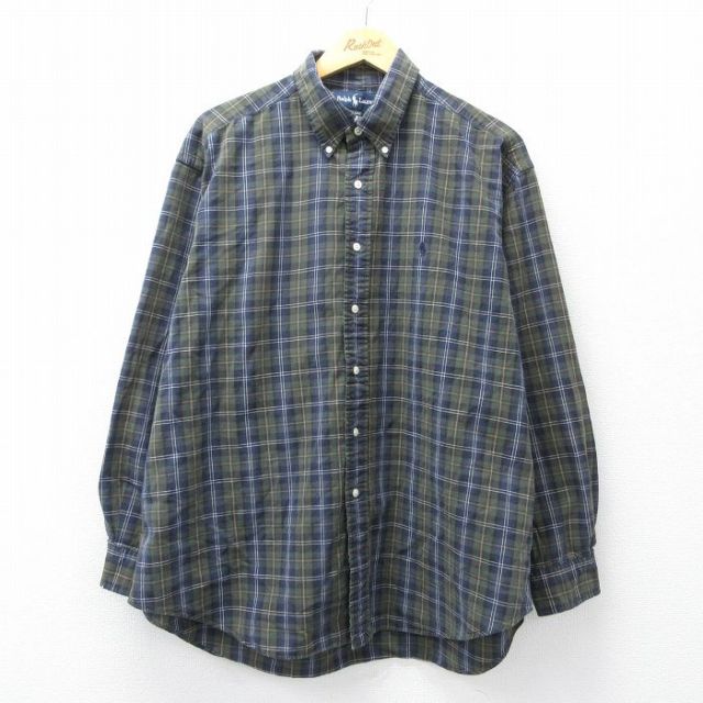 ラルフローレン 90s 長袖シャツ ワンポイントロゴ グリーンチェック XL | 古着