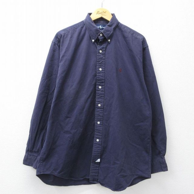 ラルフローレン 90s 長袖シャツ ワンポイントロゴ ネイビー XL | 古着