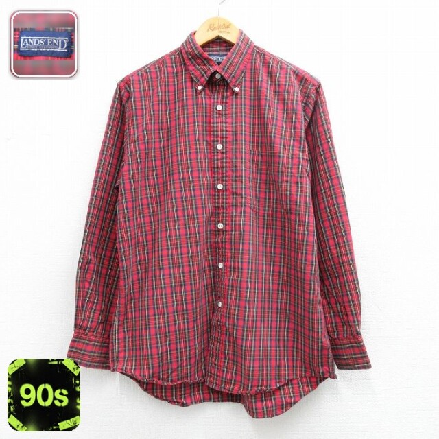 【50%OFF】ランズエンド 90s 長袖シャツ 赤チェック L | 古着