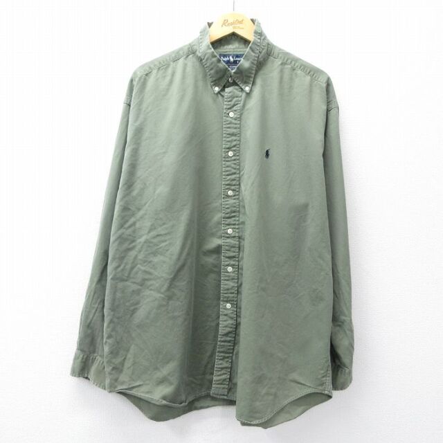 ラルフローレン 90s 長袖シャツ ワンポイントロゴ グリーン XL | 古着