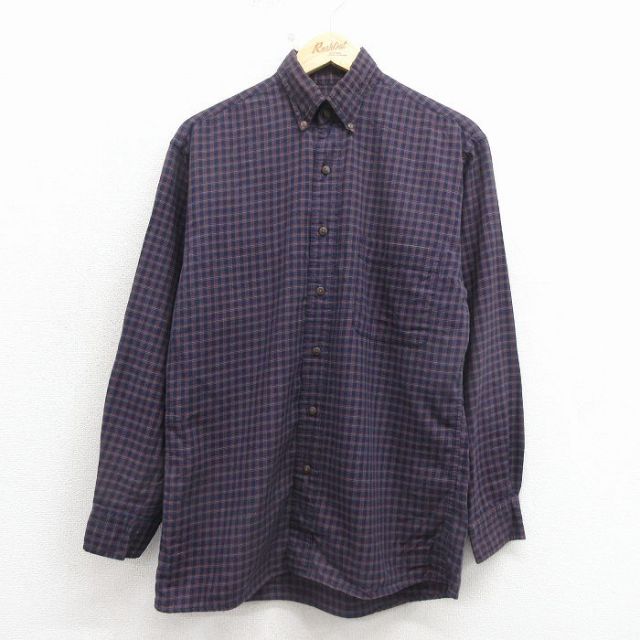 ランズエンド 00s 長袖シャツ チェック ネイビー メンズM相当 | 古着