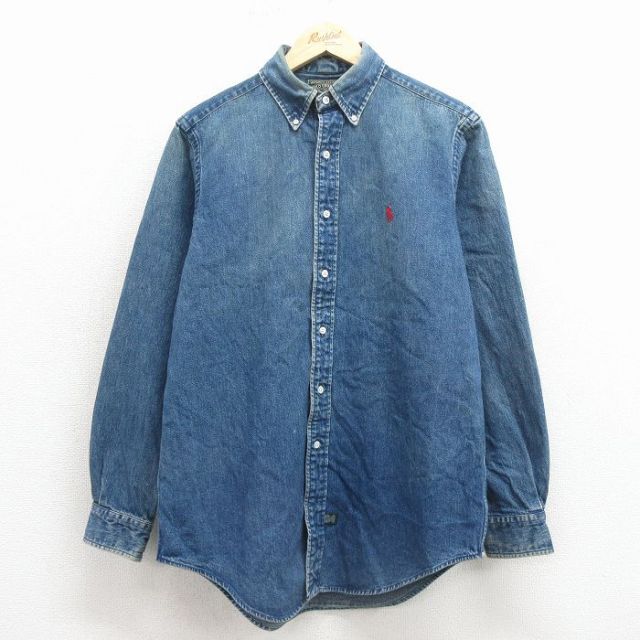ラルフローレン 90s 長袖シャツ ワンポイントロゴ ネイビー L | 古着