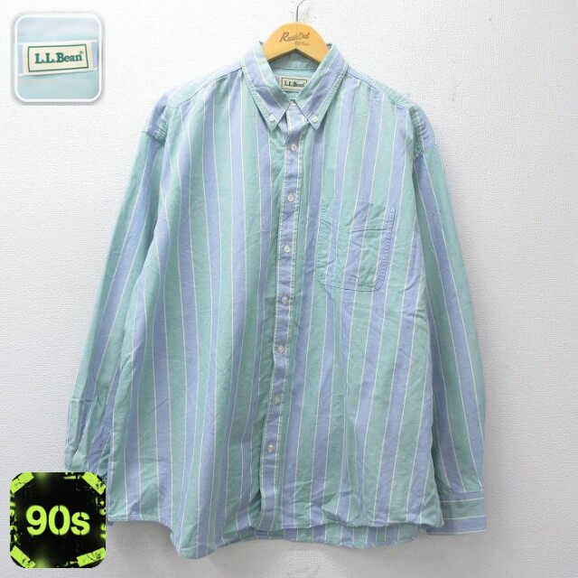 【20%OFF】エルエルビーン 90s 長袖シャツ ストライプ ライトブルー メンズXL相当 | 古着