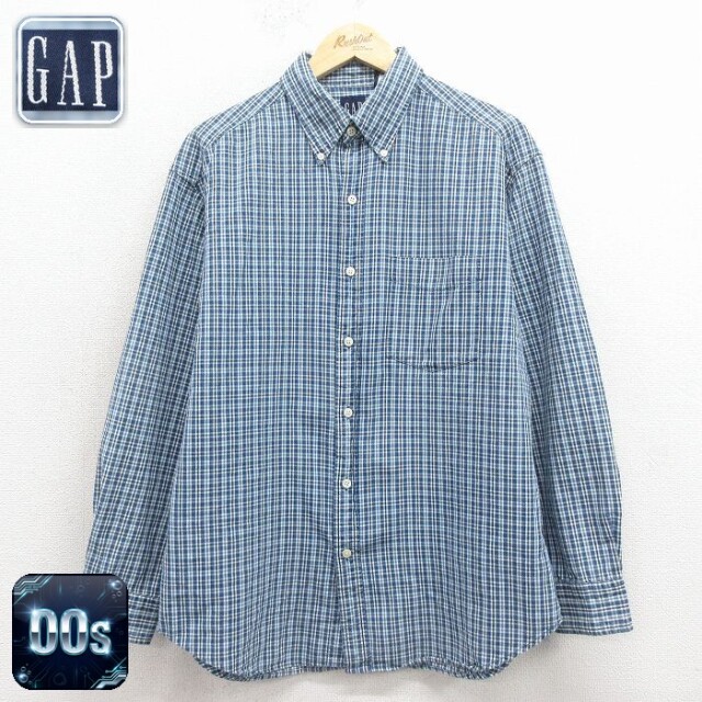 【20%OFF】ギャップ 00s 長袖シャツ ネイビーチェック メンズL相当 | 古着