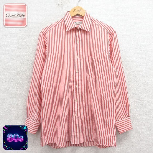 【20%OFF】カルバンクライン 80s 長袖シャツ オレンジストライプ メンズL相当 | 古着